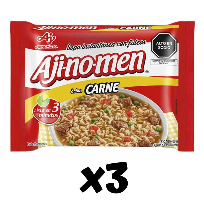 Sopa instantánea "Ajinomen" Carne Pack 3 x  86g